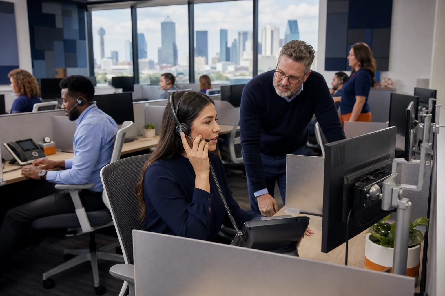 Call Centers team using modern business communications