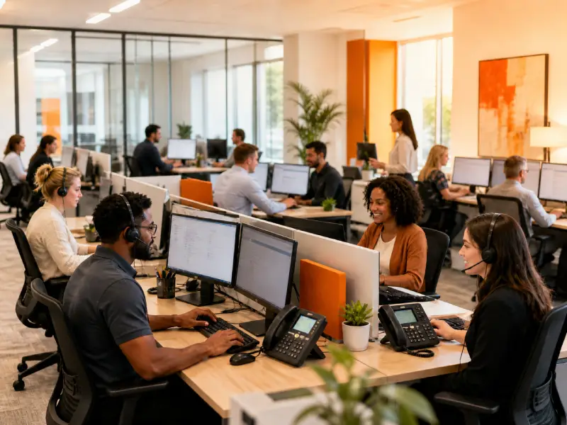 Small business managed IT services office with computers and VoIP phones